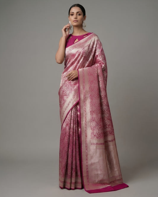 Jashn | Dark Pink Pure Katan Silk Saree