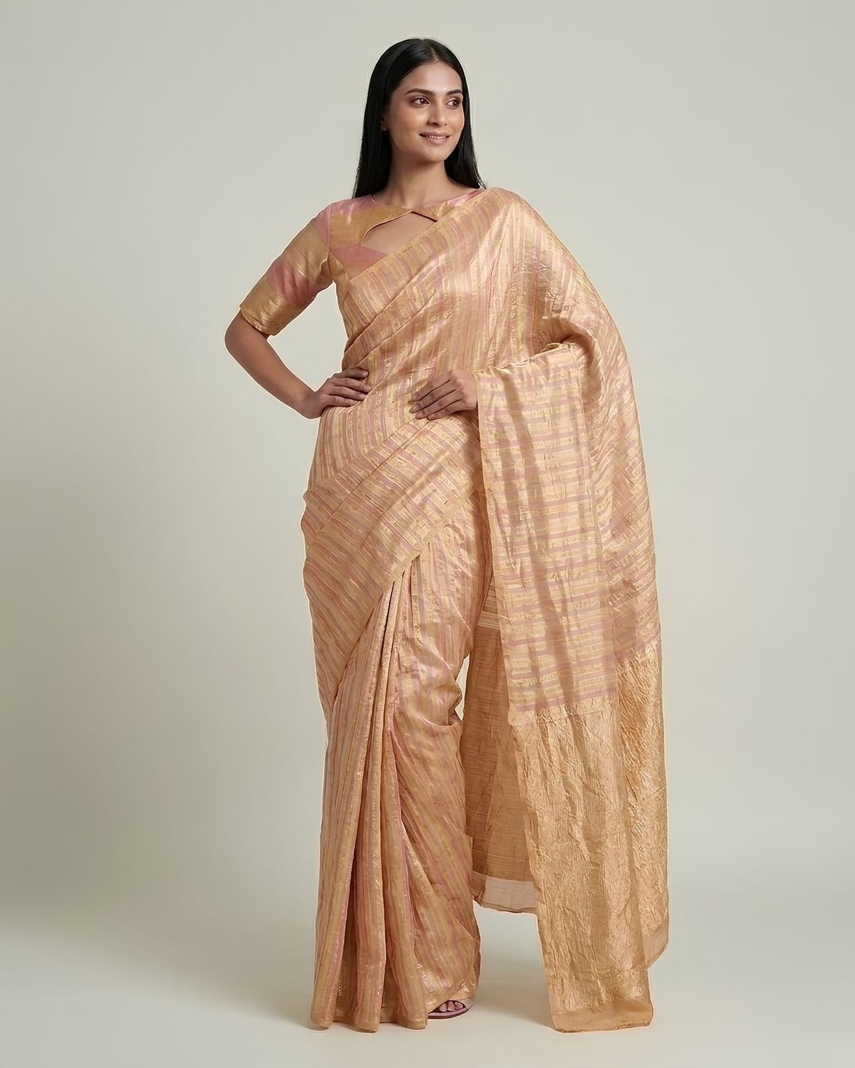 Cascade |Green Crushed Monga Rangkat Saree