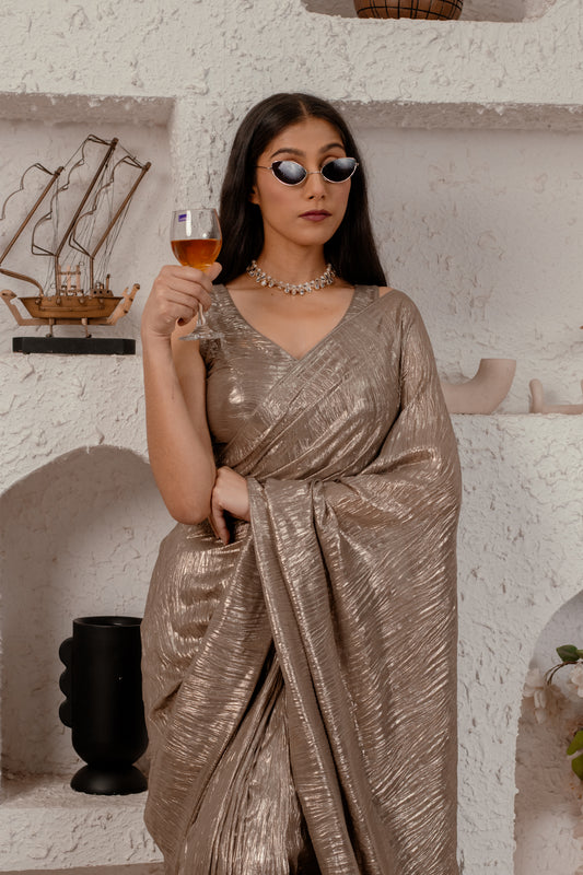 Copper Glam | Crushed Tissue saree