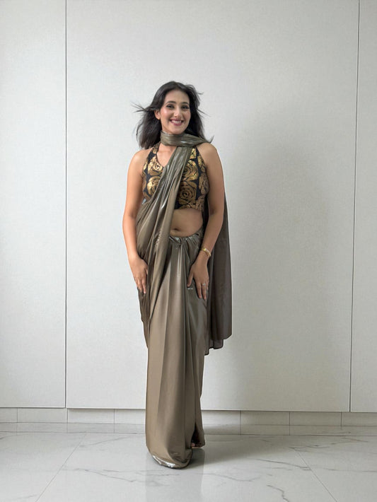 Silver Sage | Metallic Lycra Saree