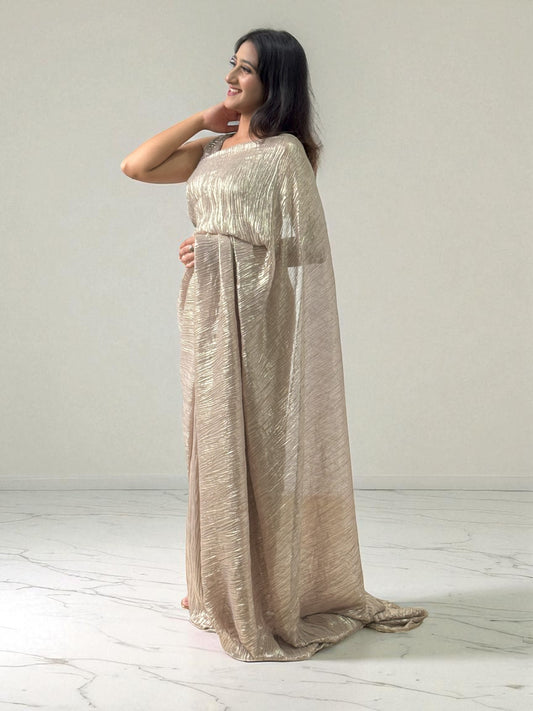 Moonlit Ivory | Crushed Tissue saree