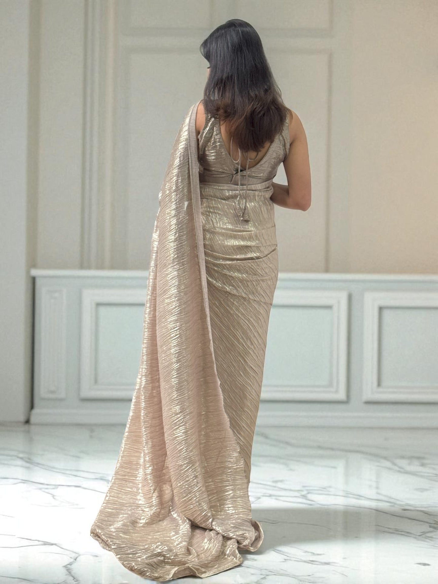 Moonlit Ivory | Crushed Tissue saree