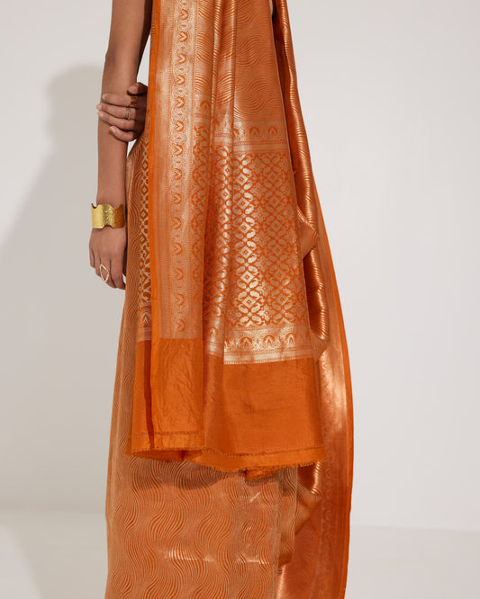 Amber Tide | Rust Silk Zari Saree