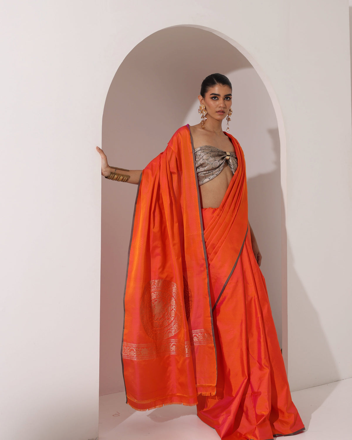 Solstice | Orange - Magenta Dual Silk Saree