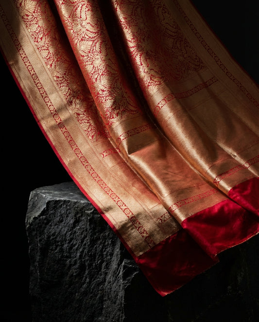 Jashn | Red Pure Katan silk Saree