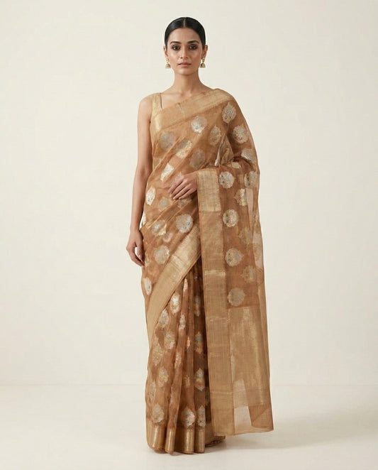 Sonchiraiya | Beige Boota Kota Zari Saree