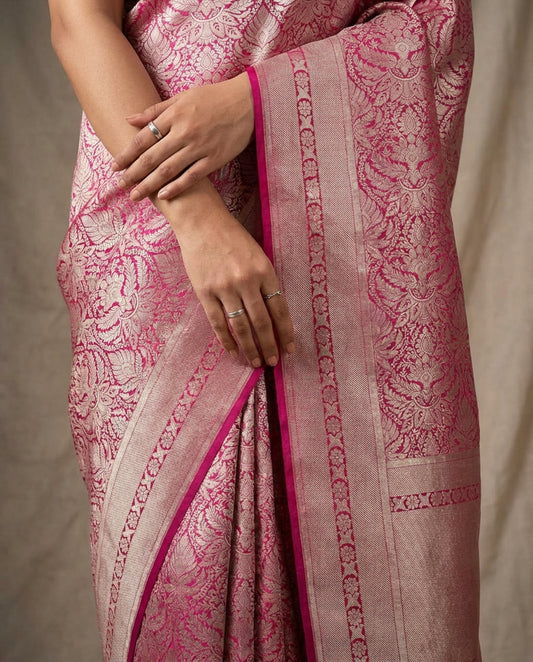 Jashn | Dark Pink Pure Katan silk Saree