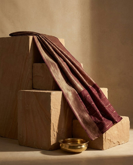 Jashn-e-warq | Wine Chanderi Brocade Saree