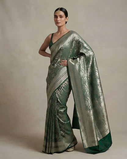 Jashn | Green Pure Katan Silk Saree