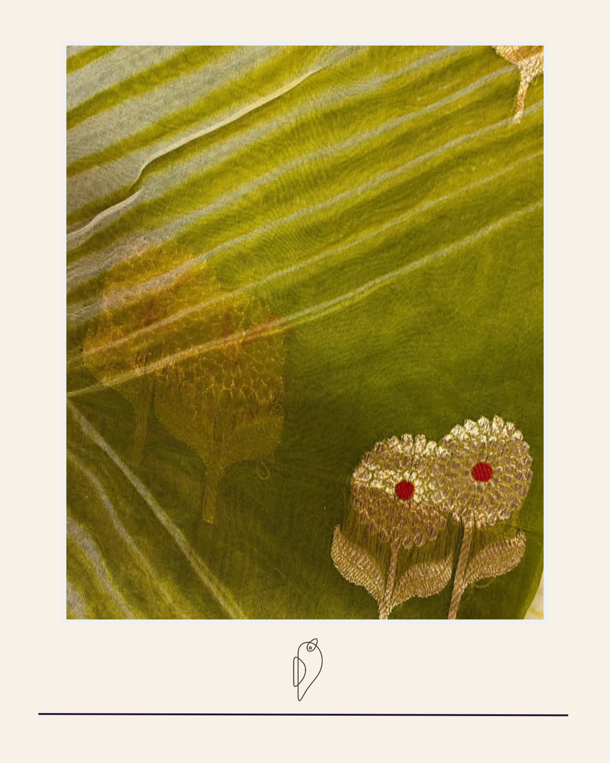 Aarshi | Japanese Dye Olive Organza Banarasi Saree