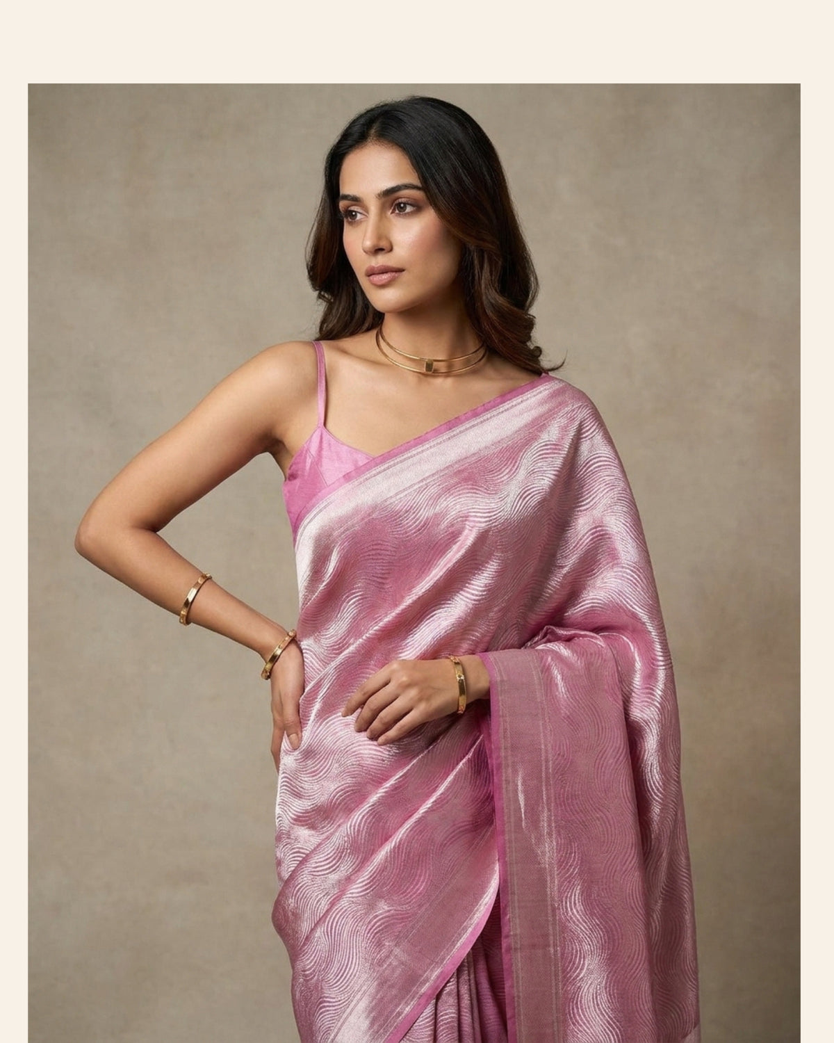 Amber Tide | Muted Pink Mauve Silk Zari Saree
