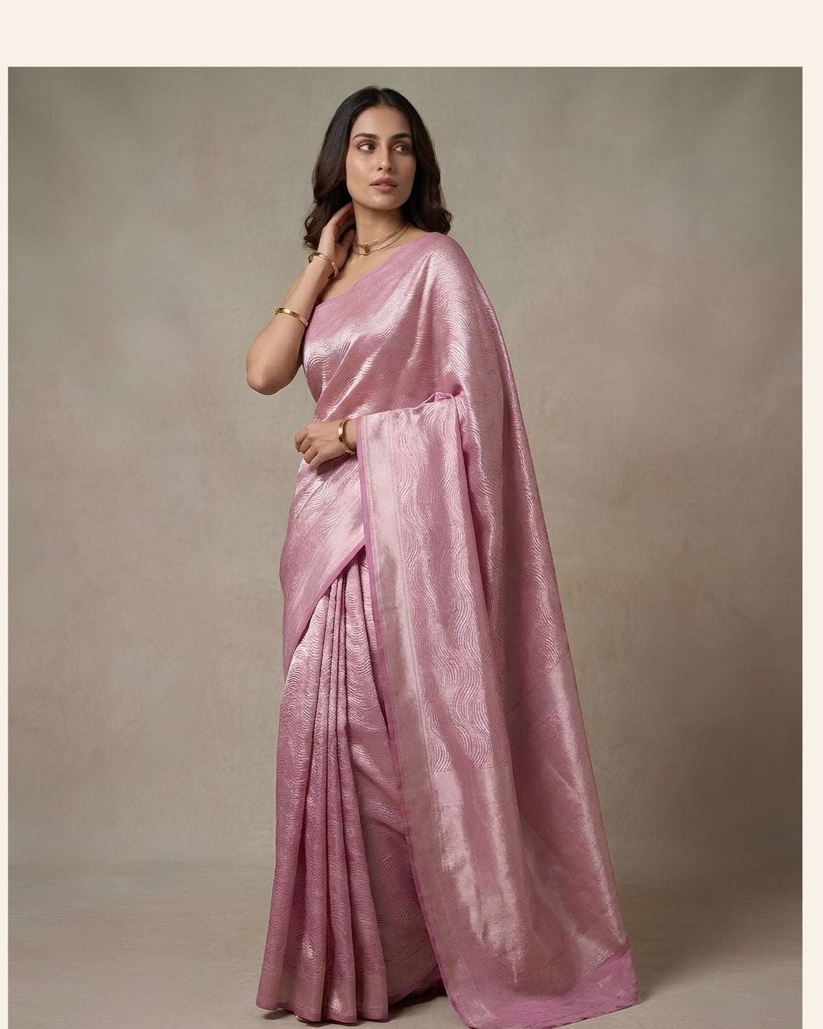 Amber Tide | Muted Pink Mauve Silk Zari Saree