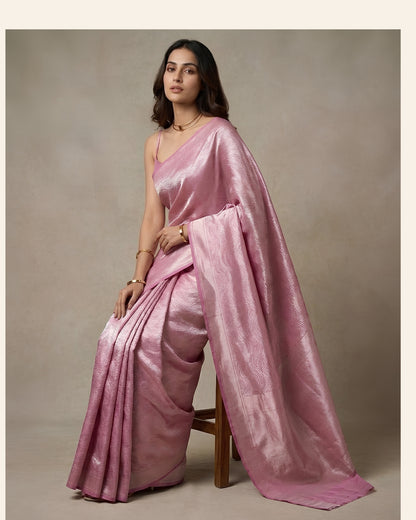 Amber Tide | Muted Pink Mauve Silk Zari Saree