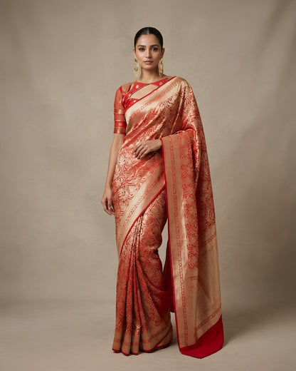 Jashn | Red Pure Katan Silk Saree