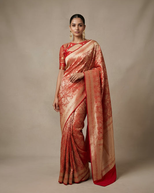 Jashn | Red Pure Katan Silk Saree