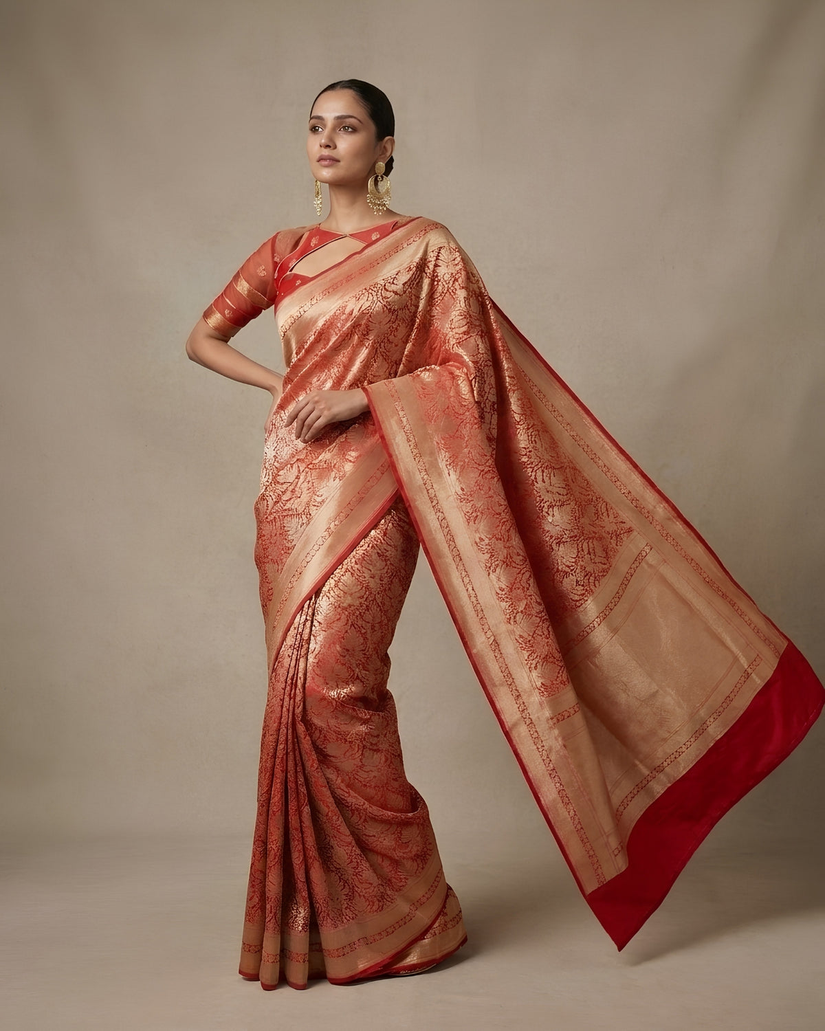 Jashn | Red Pure Katan Silk Saree