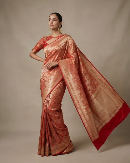 Jashn | Red Pure Katan Silk Saree