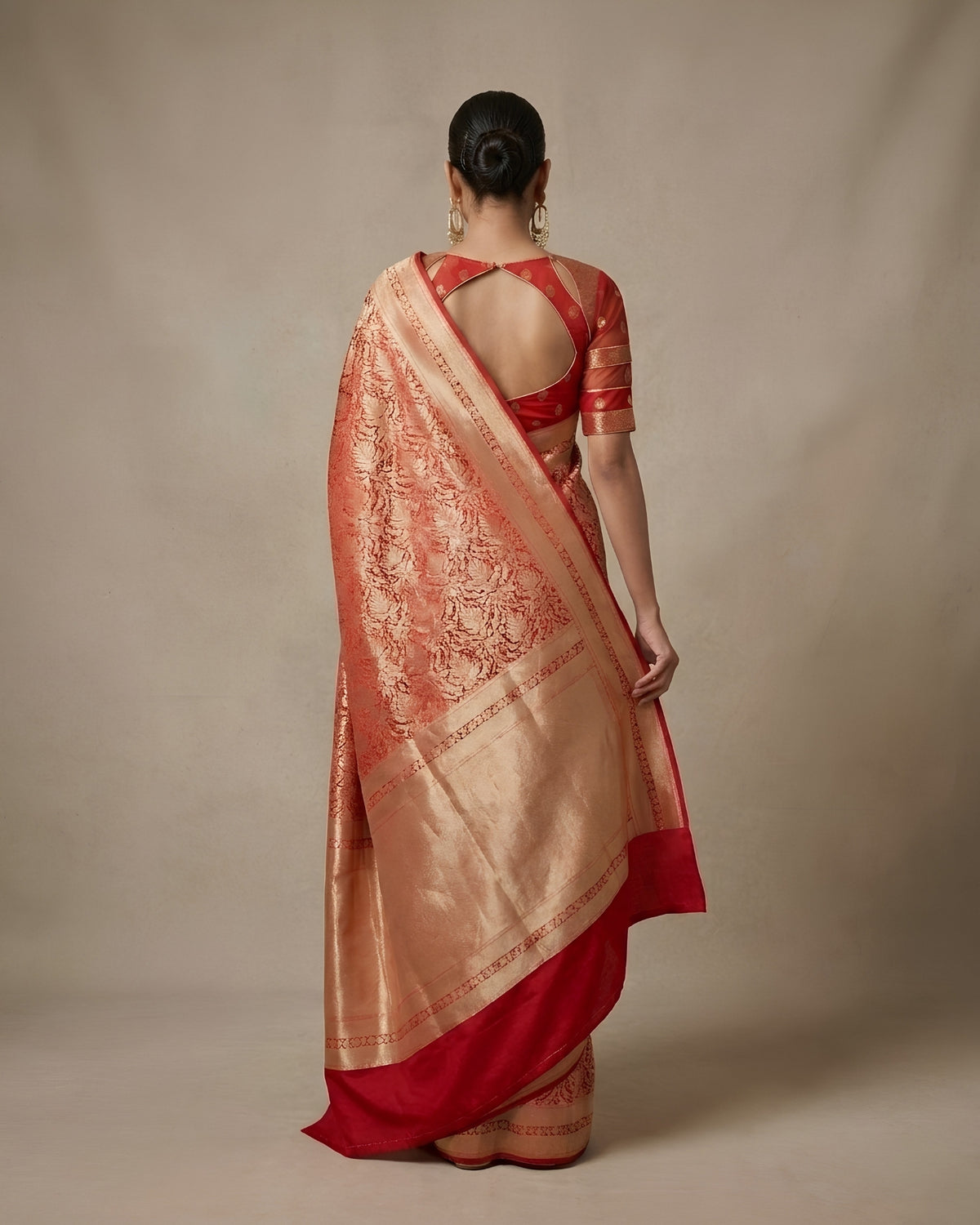Jashn | Red Pure Katan Silk Saree