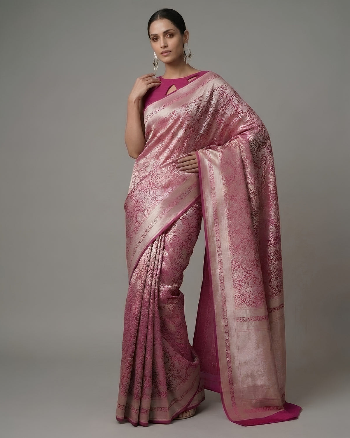 Jashn | Dark Pink Pure Katan Silk Saree