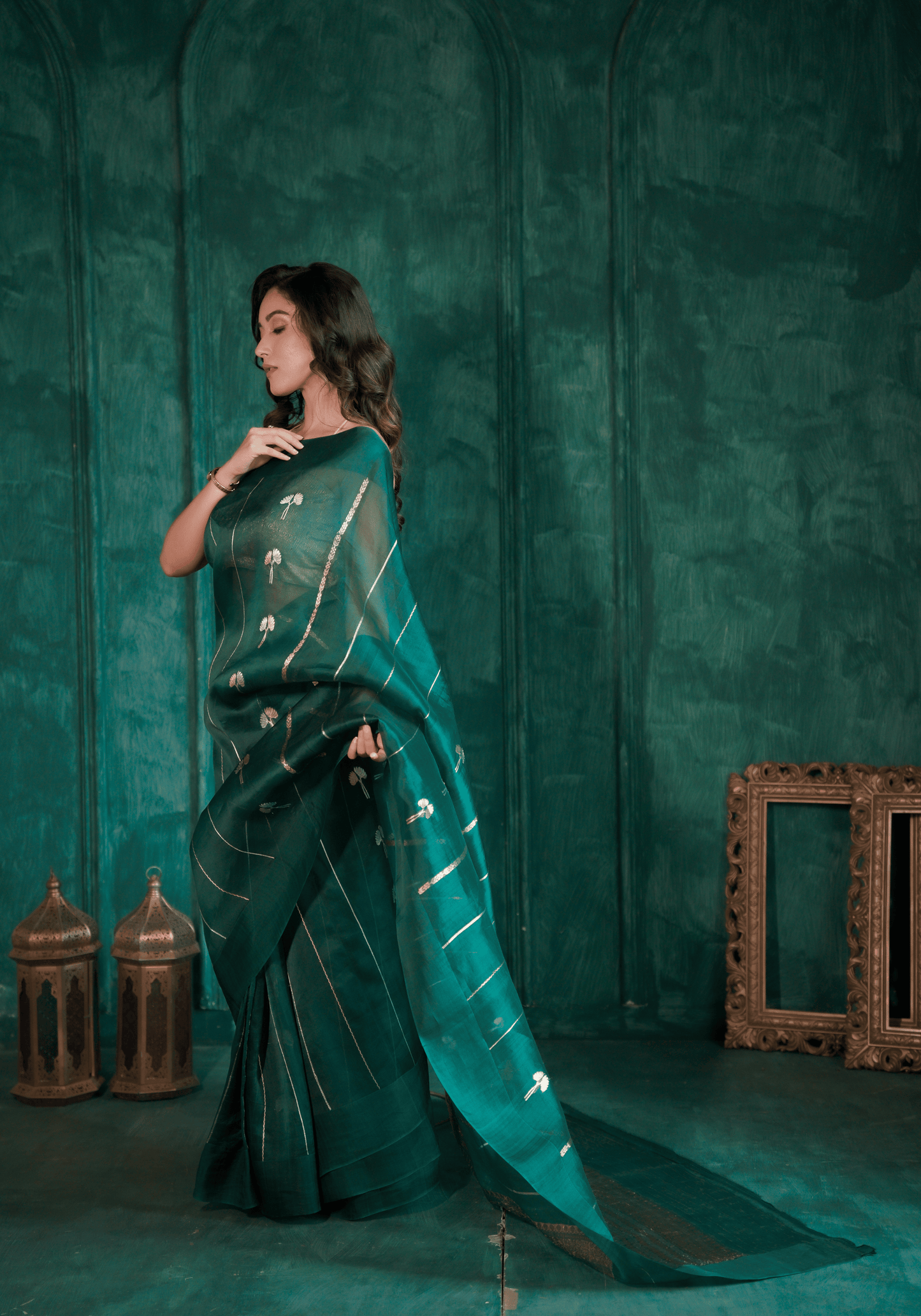 Verdant Stripes | Organza Saree