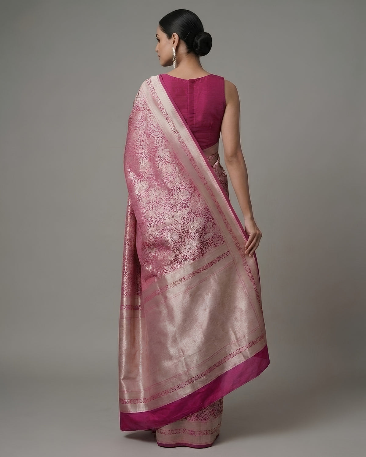 Jashn | Dark Pink Pure Katan Silk Saree