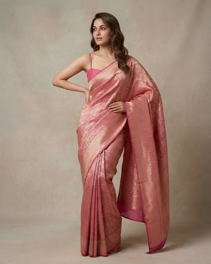Jashn | Light Pink Pure Katan Silk Saree