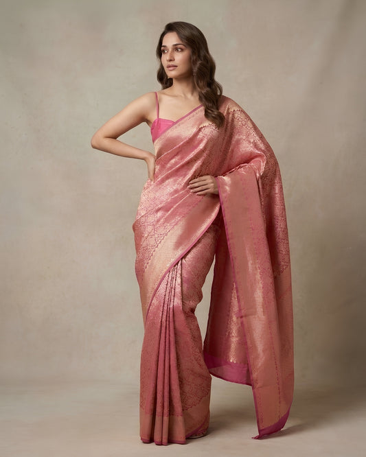 Jashn | Light Pink Pure Katan Silk Saree