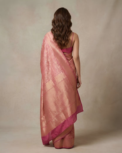Jashn | Light Pink Pure Katan Silk Saree