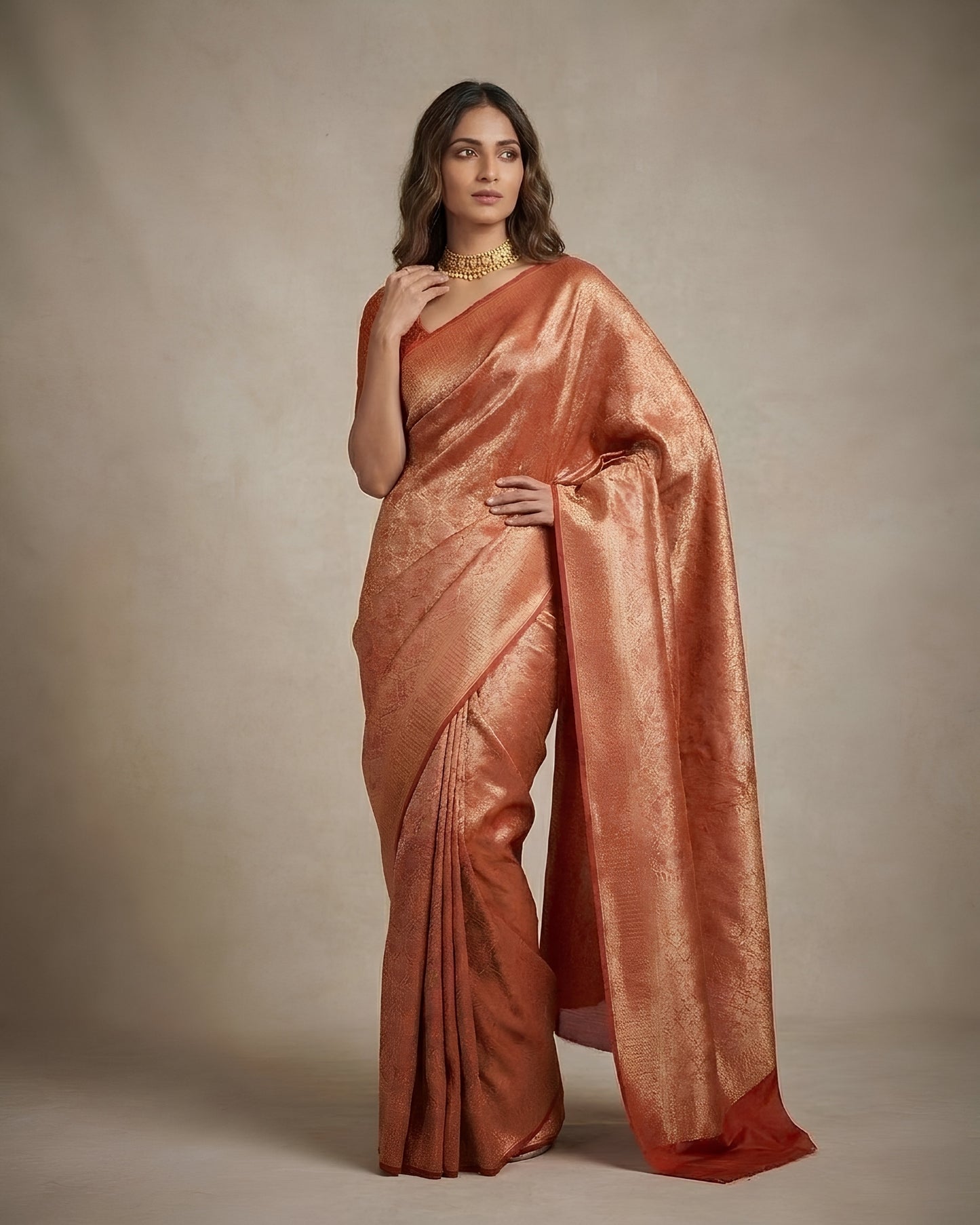 Jashn-e-warq | Rust Chanderi Brocade Saree