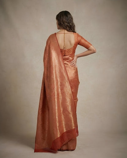 Jashn-e-warq | Rust Chanderi Brocade Saree