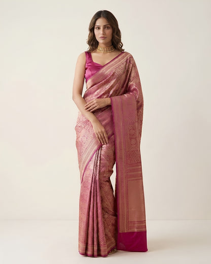 Jashn-e-warq | Magenta Chanderi Brocade Saree
