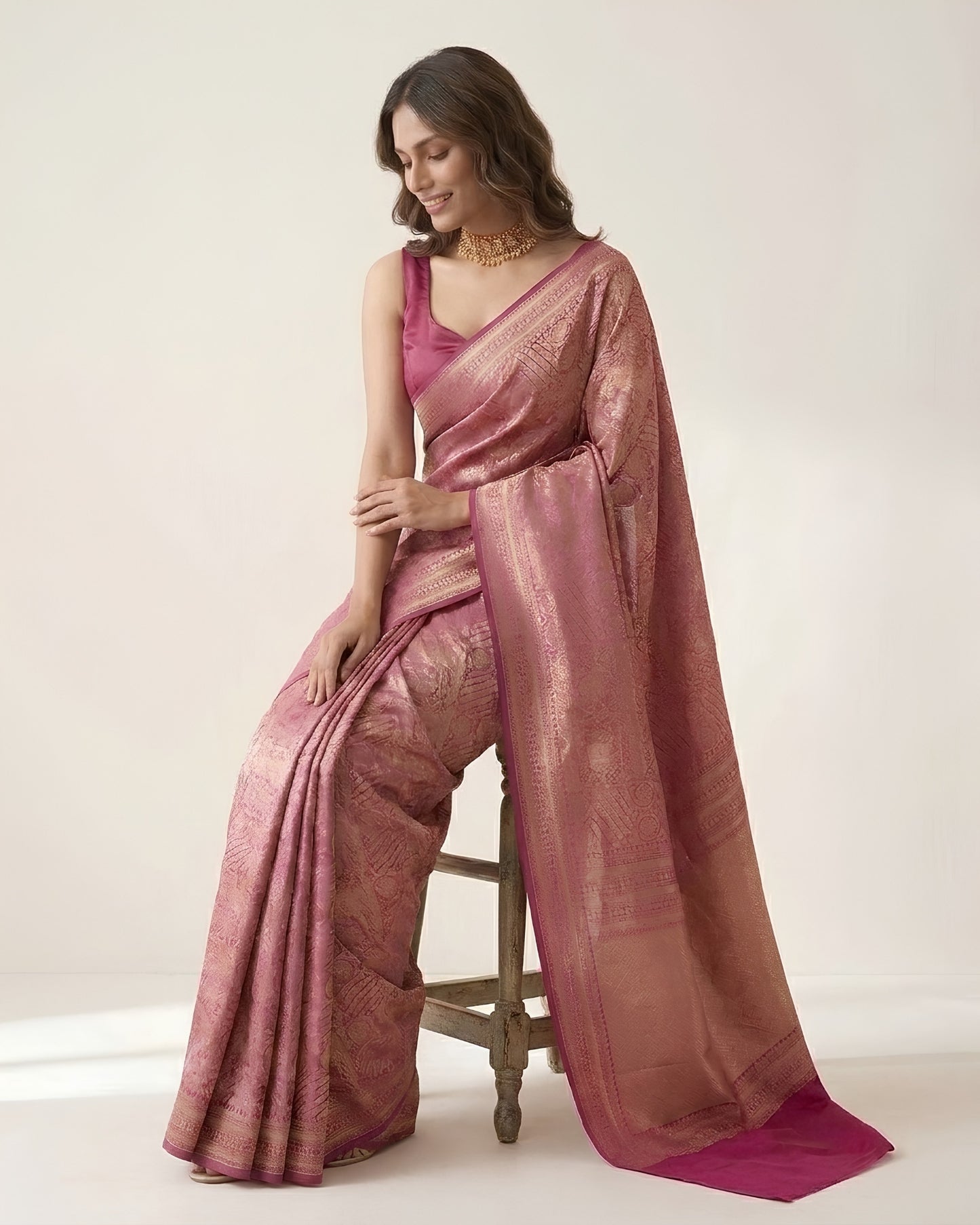 Jashn-e-warq | Magenta Chanderi Brocade Saree