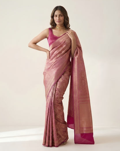 Jashn-e-warq | Magenta Chanderi Brocade Saree