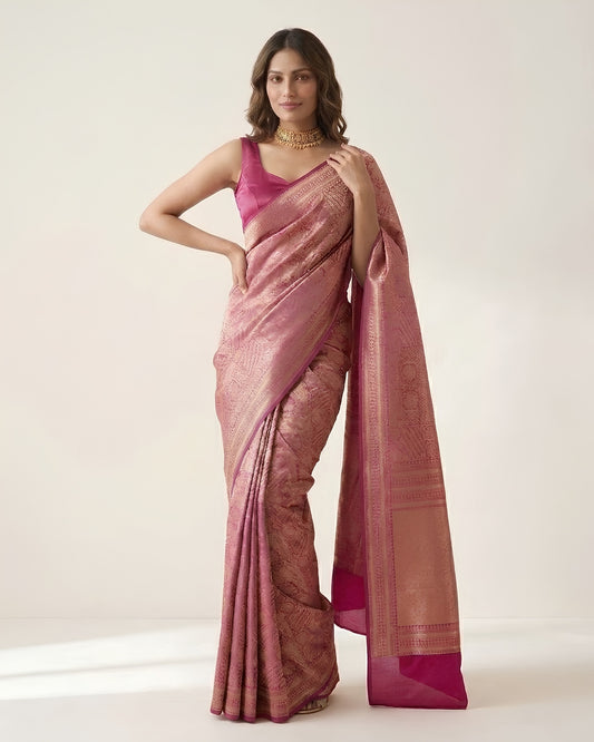 Jashn-e-warq | Magenta Chanderi Brocade Saree