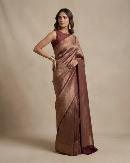 Jashn-e-warq | Wine Chanderi Brocade Saree