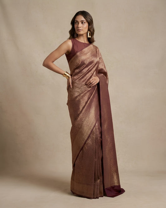 Jashn-e-warq | Wine Chanderi Brocade Saree