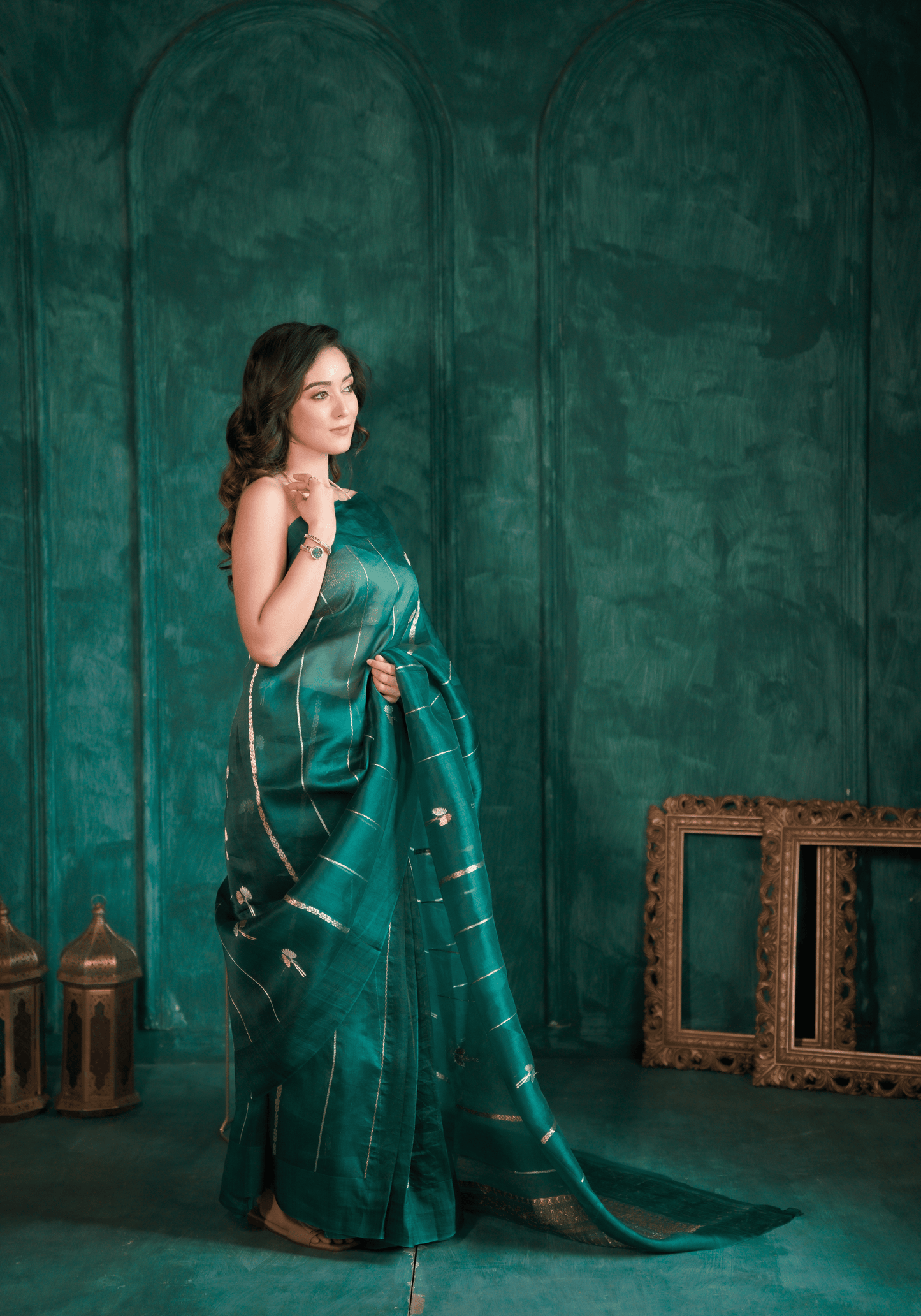 Verdant Stripes | Organza Saree