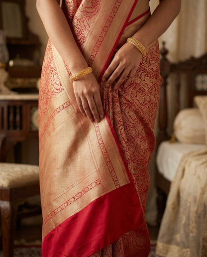 Jashn | Red Pure Katan silk Saree