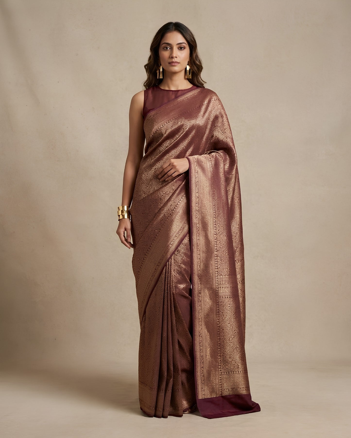 Jashn-e-warq | Magenta Chanderi Brocade Saree