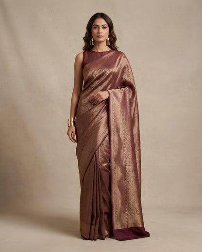 Jashn-e-warq | Magenta Chanderi Brocade Saree
