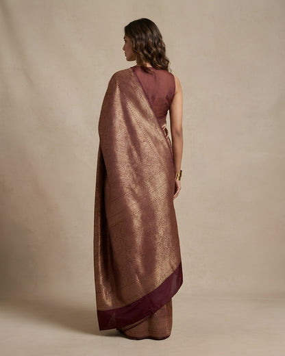 Jashn-e-warq | Wine Chanderi Brocade Saree
