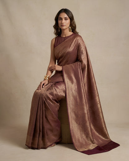 Jashn-e-warq | Wine Chanderi Brocade Saree