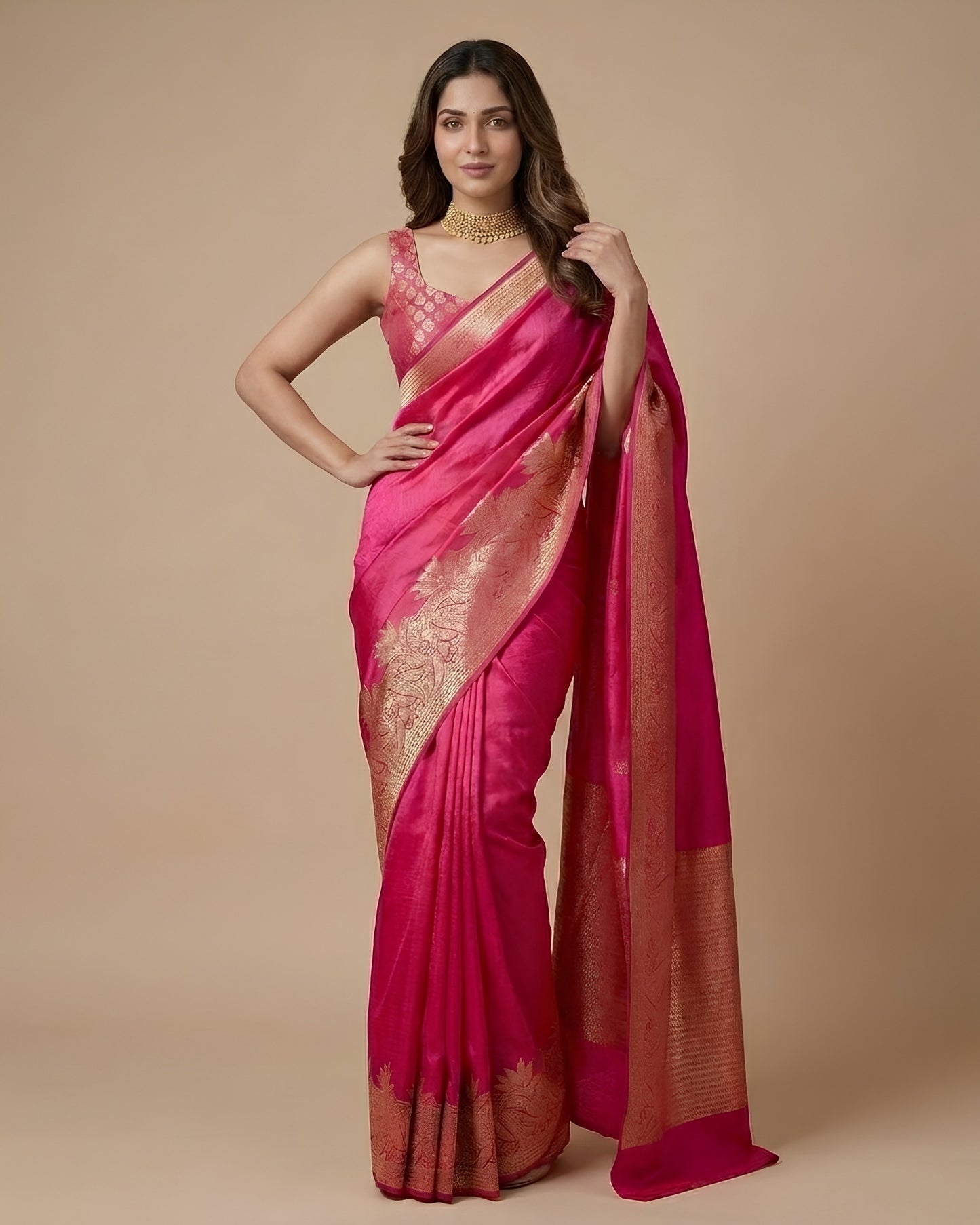 Ashpra | Dark Pink Tanchoi Saree