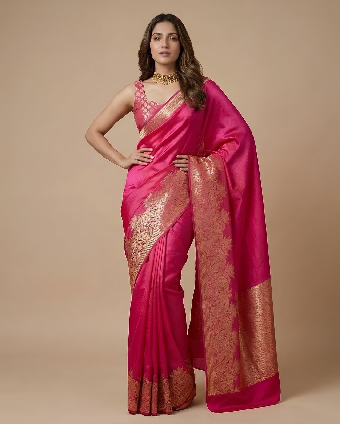 Ashpra | Dark Pink Tanchoi Saree