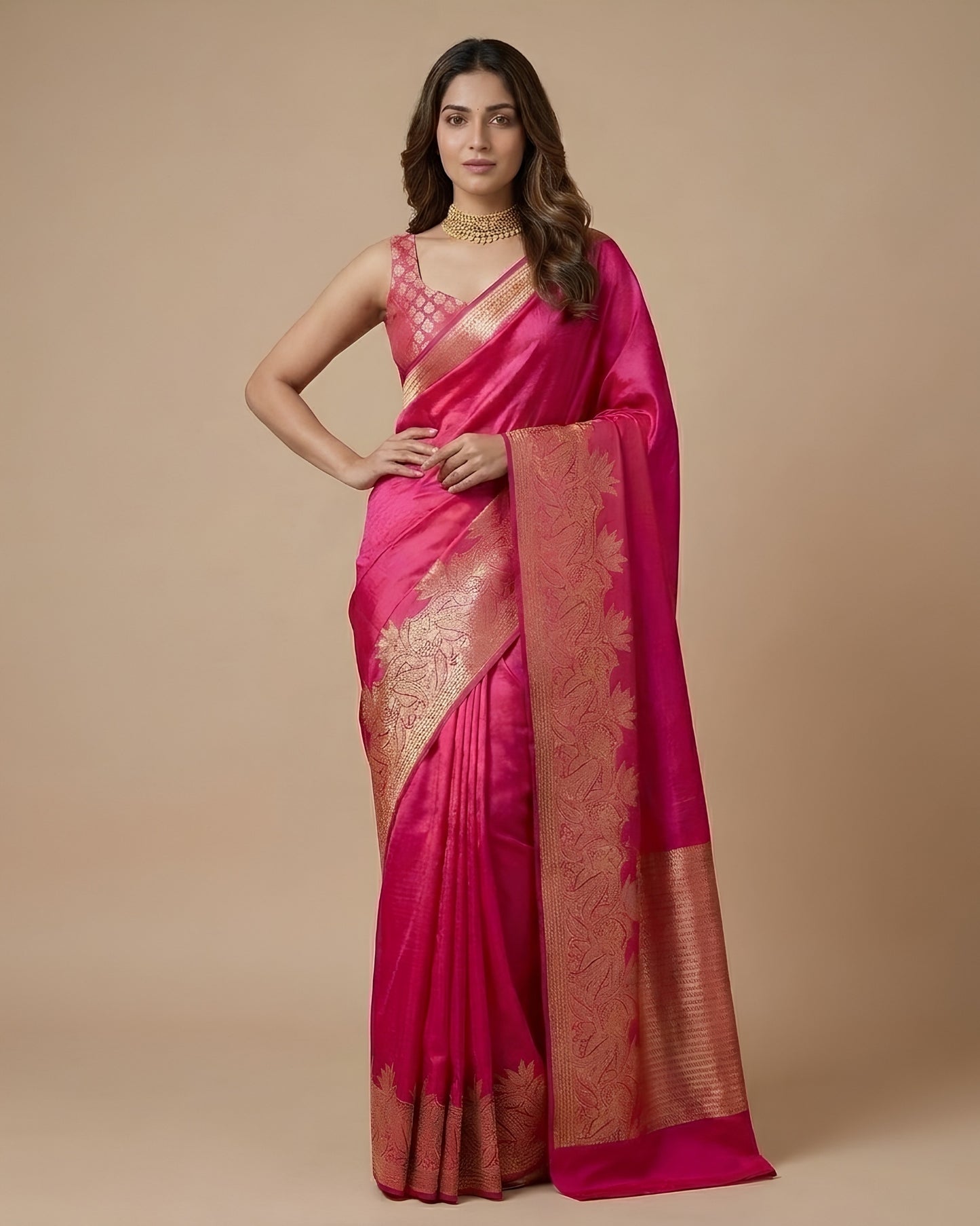Ashpra | Dark Pink Tanchoi Saree