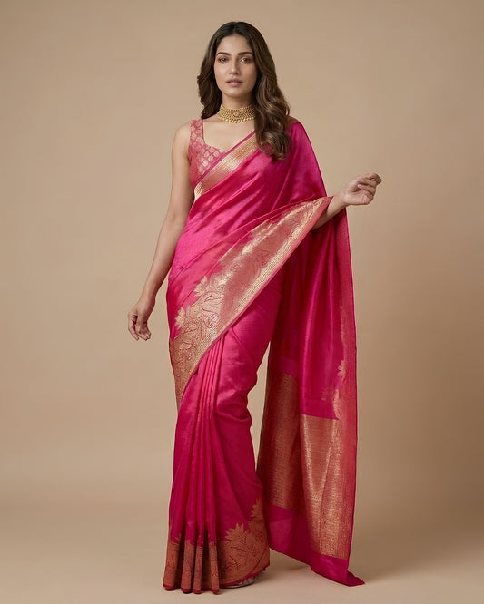 Ashpra | Dark Pink Tanchoi Saree