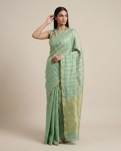 Cascade |Green Crushed Monga Rangkat Saree