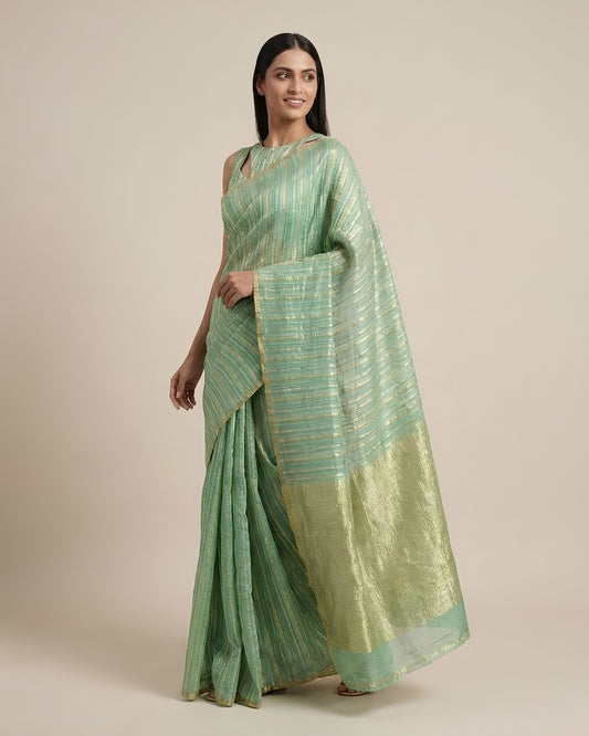 Cascade |Green Crushed Monga Rangkat Saree