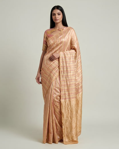 Cascade |Peach Crushed Monga Rangkat Saree