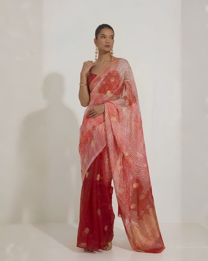 Aarshi | Japanese Dye Ochre Yellow Organza Banarasi Saree